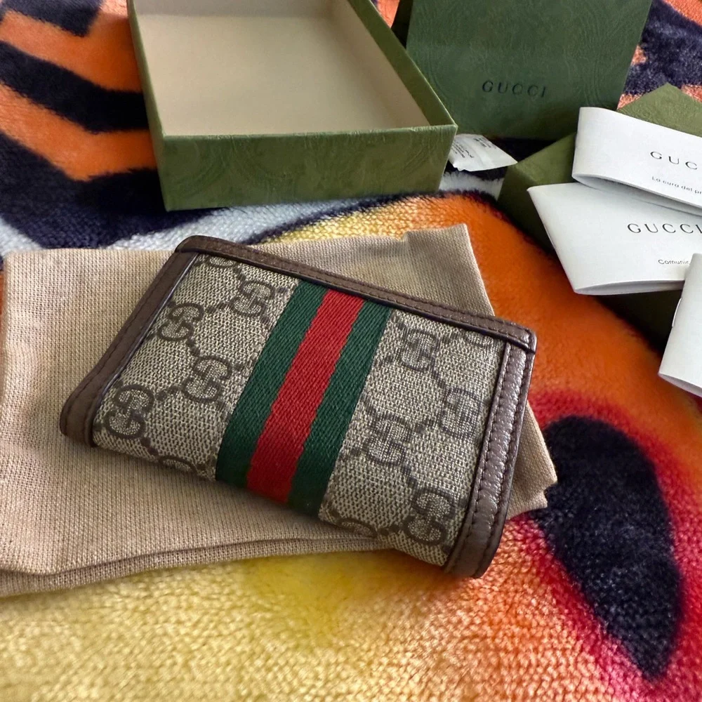 Gucci Beige and Brown Card Holder with Green-Red Stripe - Picture 9 of 14